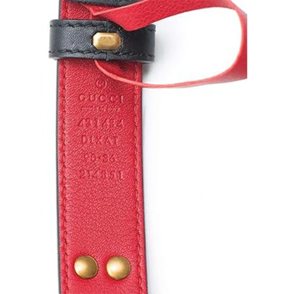 Gucci Studded Leather Belt Metal Bow Hibiscus Red Black Belt Moon Pearl NEW main image 7